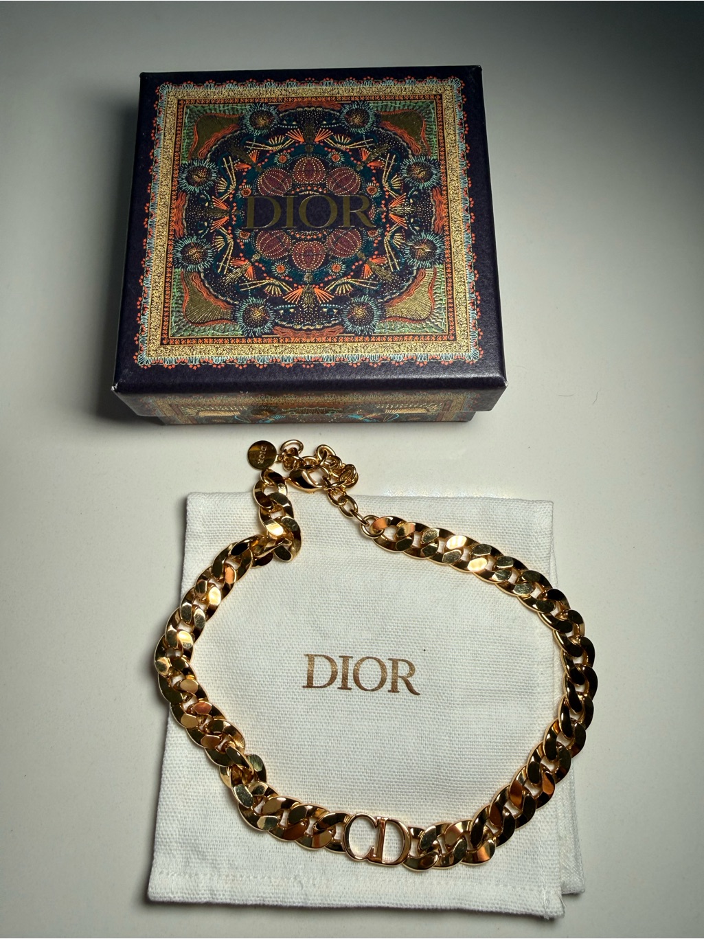 Dior Gold Cd Chain Choker Necklace